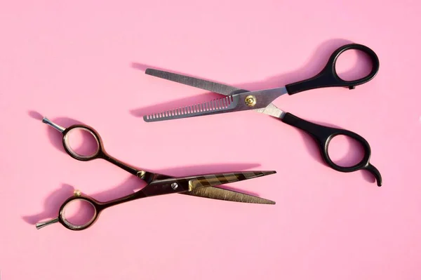 Pair Hairdressing Scissors Pink Background Close — Stock Photo, Image