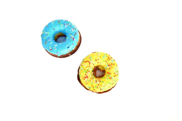 Donuts Padrão Plano Fundo Claro Vista Cima — Fotografia de Stock