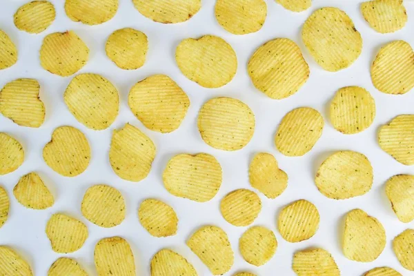 Textura Batatas Fritas Uma Vista Fundo Leve Partir Topo Conceito — Fotografia de Stock