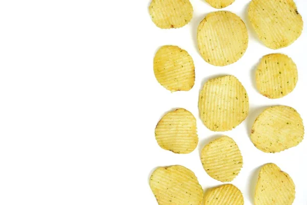 Potatischips Lätt Bakgrundsbild Uppifrån Begreppet Skadlig Kost Kopiera Utrymme — Stockfoto