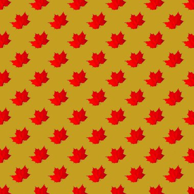 Açık turuncu arka planda, kusursuz kırmızı sonbahar yaprakları. Kumaş ve ambalaj kağıdına sonbahar baskısı