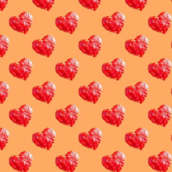 Καρδιά Από Ωμό Κιμά Αδιάλειπτη Μοτίβο Πορτοκαλί Φόντο Συλλογή Από — Φωτογραφία Αρχείου