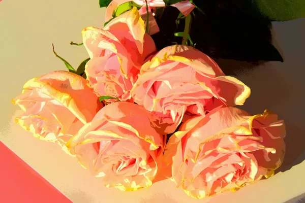 Illustration Beau Bouquet Roses Feuilles Vertes Composition Des Fleurs Design — Photo