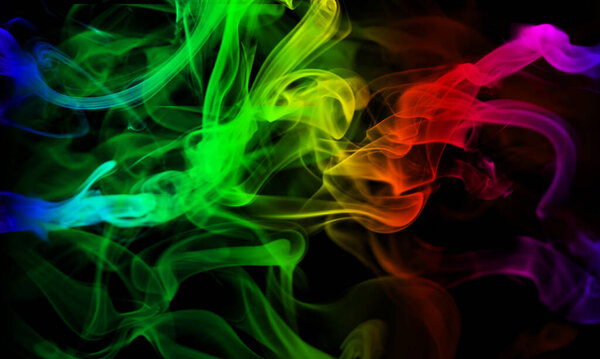 Illustration of colorful smoke on dark background.