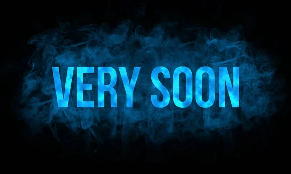 Word Very Soon Written Blue Color Dark Background Smoke Effect — Stock Photo, Image