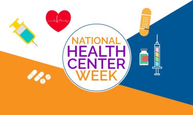 Ulusal Sağlık Merkezi Haftası temasına ilişkin vektör illüstrasyonları her yıl Ağustos ayında gözlemlenir.