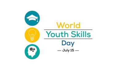 Dünya Gençlik Becerileri Günü konulu vektör illüstrasyonu her yıl 15 Temmuz 'da tüm dünyada gözlemlenmektedir..