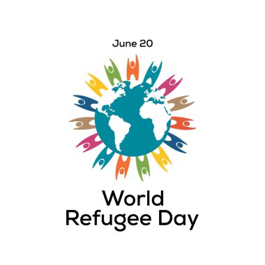 Her yıl 20 Haziran 'da gözlemlenen Dünya Mülteciler Günü konulu vektör illüstrasyonu, dünyanın dört bir yanındaki mültecilerin durumu hakkında farkındalığı artırmaya adanmıştır..