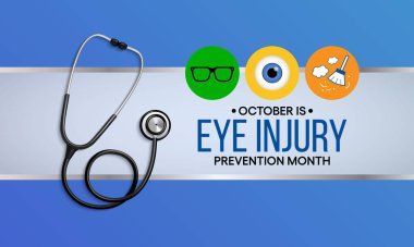 Her yıl Ekim ayında gözlemlenen Göz Sakatlığı Önleme Ayı konulu vektör illüstrasyonu.