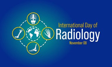 Uluslararası Radyoloji Günü, tıbbi görüntülemenin modern sağlık hizmetlerindeki rolünü destekleyen yıllık bir etkinliktir. Her yıl 8 Kasım 'da kutlanır. Vektör illüstrasyonu.