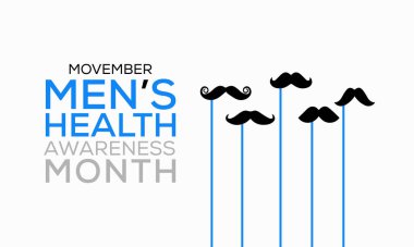 Erkekler Sağlığı Bilinci Ayı (Movember) temasına ilişkin vektör illüstrasyon her yıl Kasım ayında gözlemlenir.
