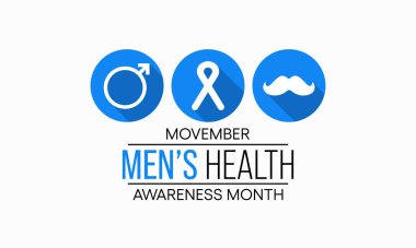 Erkekler Sağlığı Bilinci Ayı (Movember) temasına ilişkin vektör illüstrasyon her yıl Kasım ayında gözlemlenir.