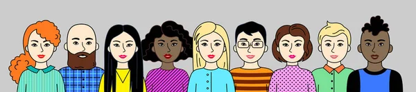 Grupo Personas Hombres Mujeres Diferentes Naciones Colores Piel Cabello Conjunto — Archivo Imágenes Vectoriales
