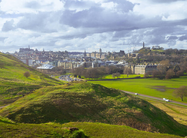 Landscape with hills, views on the city