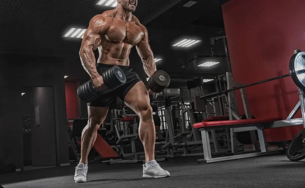 Muscular Atlético Culturista Modelo Fitness Posando Después Los Ejercicios Gimnasio — Foto de Stock