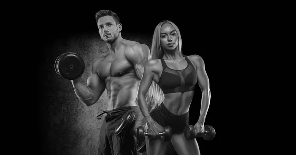 Beautiful Young Sporty Sexy Couple Showing Muscle Workout Gym Photoshooting — Stock Photo, Image