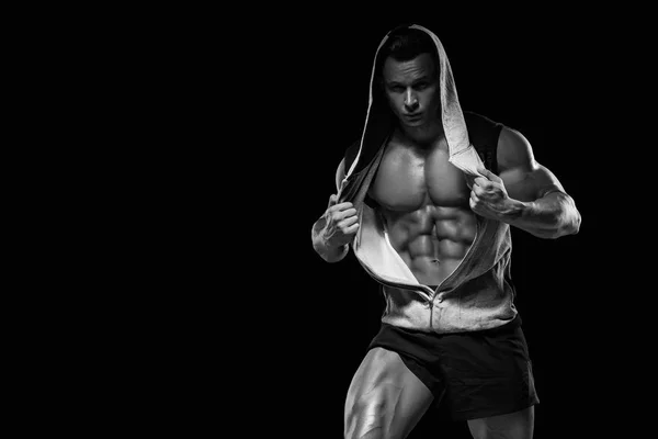 Hombre Guapo Con Grandes Músculos Posando Cámara Gimnasio —  Fotos de Stock