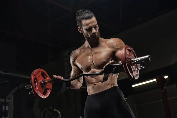 Μυϊκή Bodybuilder Αθλητικό Μοντέλο Γυμναστήριο Που Θέτουν Μετά Ασκήσεις Στο — Φωτογραφία Αρχείου