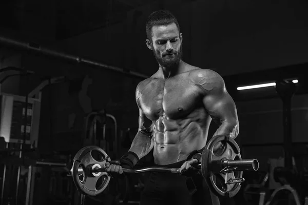 Μυϊκή Bodybuilder Αθλητικό Μοντέλο Γυμναστήριο Που Θέτουν Μετά Ασκήσεις Στο — Φωτογραφία Αρχείου