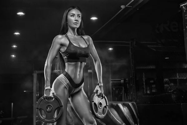Fitness Girl Shaker Posing Bench Gym — Stock Photo, Image