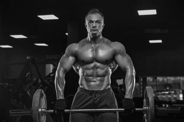 Homem Bonito Com Grandes Músculos Trens Ginásio Exercícios — Fotografia de Stock