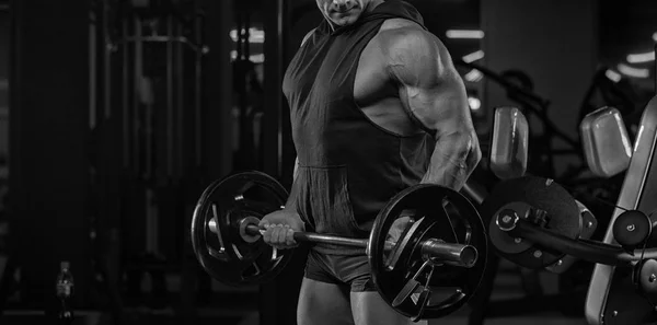 Handsome Man Big Muscles Trains Gym Exercises — Stock Photo, Image