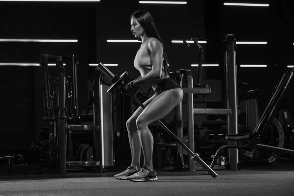 Fitness menina se exercitando com barbell no ginásio — Fotografia de Stock