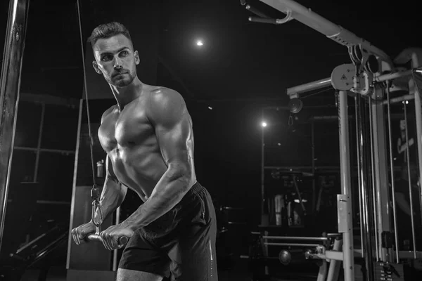 Μυϊκή Bodybuilder Τύπος Κάνει Ασκήσεις Βάρη Στο Γυμναστήριο — Φωτογραφία Αρχείου