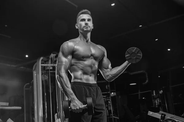 Μυϊκή Bodybuilder Τύπος Κάνει Ασκήσεις Βάρη Στο Γυμναστήριο — Φωτογραφία Αρχείου