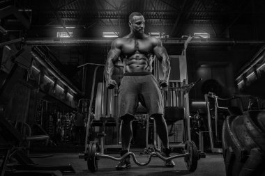 Acımasız güçlü atletik erkek kasları egzersiz bodybuildi kadar pompalama