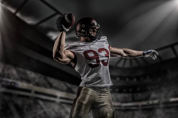 American Football Sportler Spieler Auf Dem Stadion Mit Lichtern Hintergrund — Stockfoto