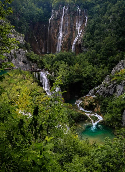 Parku Narodowego Jezior Plitwickich Najbardziej Popularną Atrakcją Turystyczną Croatias — Zdjęcie stockowe