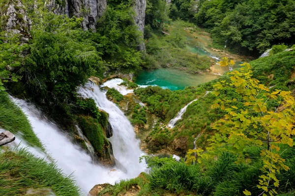 Parku Narodowego Jezior Plitwickich Najbardziej Popularną Atrakcją Turystyczną Croatias — Zdjęcie stockowe