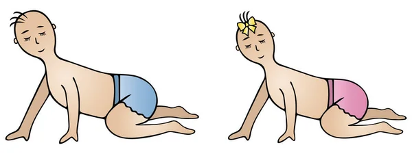 子供たち 子供たちは床を這っている 頭に弓を持った女の子と男の子 隔離された白い背景のカラーベクトルイラスト 漫画風 国際こどもの日 ウェブデザイン 本のためのイラストのアイデア 赤ちゃんの世話 — ストックベクタ