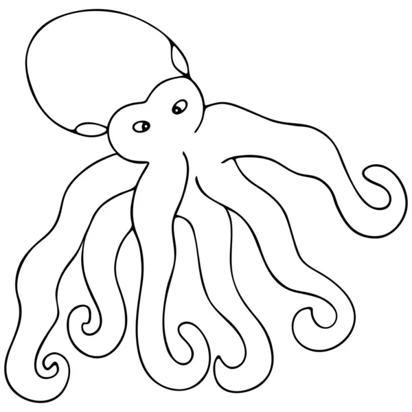 Octopus Vector Illustratie Schets Een Witte Geïsoleerde Achtergrond Zeemonster Met — Stockvector