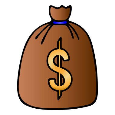 Pakette Amerikan doları ikonu var. Paralı çanta. İzole edilmiş beyaz arkaplanda para birimi renk vektör çizimi. Çizgi film tarzı. İş ve finans konuları. İçinde hazine var. Web tasarımı ve sunumu için illüstrasyon.