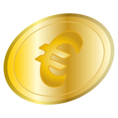 Euro sembolü. Para birimleri. Bozuk para. İzole edilmiş beyaz bir arkaplanda renk vektör çizimi. Düz stil. Avro bölgesi. İş ve finans konuları. Dünya krizi. Web tasarımı için illüstrasyon, etiket.