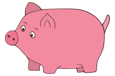 Pembe domuz. Renkli vektör çizimi. Evcil hayvan. İzole edilmiş beyaz arka planda bir hayvan. Çizgi film tarzı. Çiftlikteki tombul çocuk. Kanca şeklinde kuyruklu kabakulak. Komik ağızlı bir memeli..