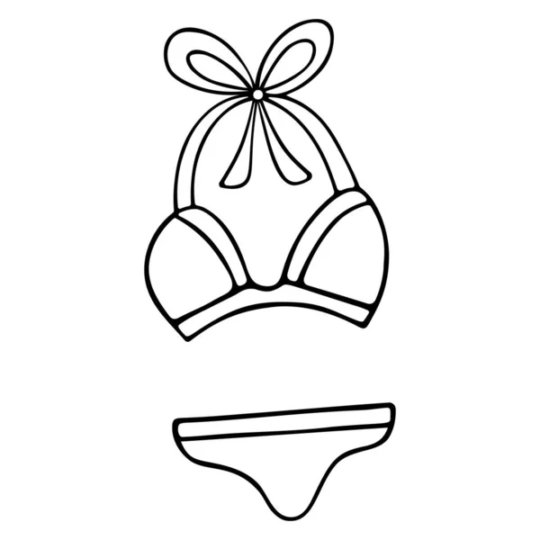 Ilustracja Wektora Bikini Strój Kąpielowy Jest Kobiecy Zarys Białym Tle — Wektor stockowy