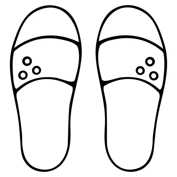 适合女人穿的夏鞋 水疗用的翻筋斗矢量图解 橡胶拖鞋 一个孤立的白色背景的轮廓 涂鸦的风格 海滩开放的鞋子 度假的心情 关于网页设计的想法 — 图库矢量图片