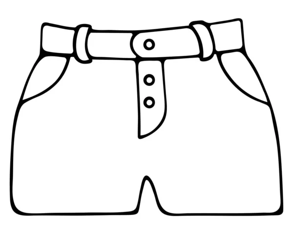 Los Pantalones Cortos Son Femeninos Boceto Ilustración Vectorial Denim Esquema — Archivo Imágenes Vectoriales