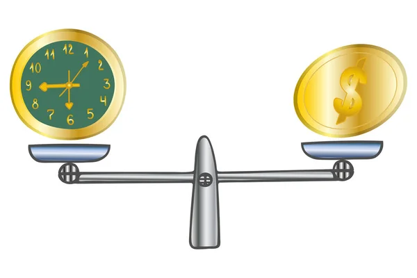 Reloj Moneda Balanzas Dólares Ilustración Vectores Color Fondo Blanco Aislado — Vector de stock