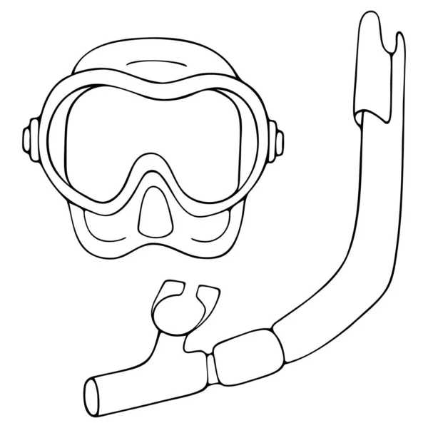 Şnorkelle yüzmek. Robot resim. Vektör çizimi. Tüplü dalış için maske ve şnorkel. İzole edilmiş beyaz bir arkaplanda özet geç. Doodle tarzı. Suyun altında yüzmek için gerekli malzemeler. Dalgıç için özel bir cihaz. Web tasarımı için fikir. Tatil havası.