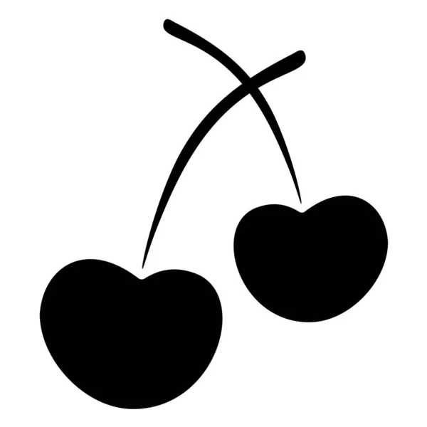 Cherries Icons Berries Branch Silhouette Vector Illustration Outline Isolated White — Stock Vector