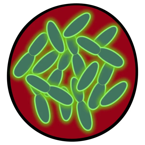 急性感染症 ベクトルイラスト 隔離された赤色の背景の概要 プラグ ワンド 疫病の流行だ 蛍光顕微鏡下の細菌 科学と医学 黒の純粋さ 漫画風 — ストックベクタ