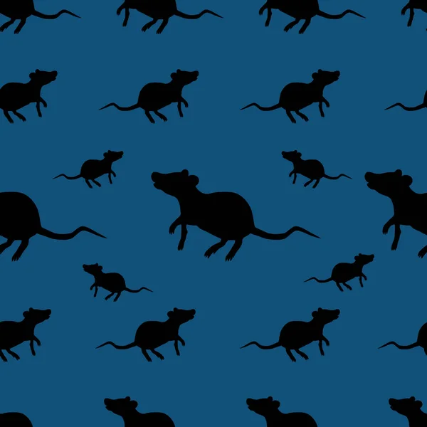 Schwarze Ratte Nahtloses Vektormuster Nagetier Auf Einem Isolierten Blauen Hintergrund — Stockvektor