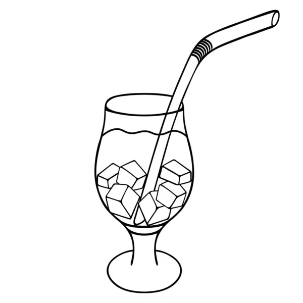 Cocktail Rafraîchissant Avec Glaçons Croquis Illustration Vectorielle Paille Boire Plastique — Image vectorielle