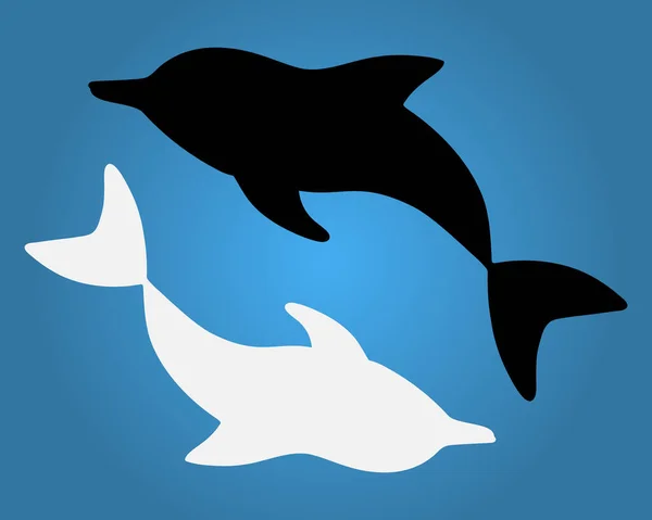 Zwei Delfine Schwimmen Kreis Silhouette Vektor Yin Und Yang Symbol — Stockvektor