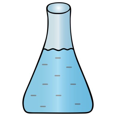 Reaksiyonlu matara. Renkli vektör çizimi. İzole edilmiş beyaz arka plan. Çizgi film tarzı. Uyuşturucu üretimi. Laboratuvarda kimyasal araştırmalar için cam kap. Kimya ve tıp uygulaması. Sıvı örneği. Bilim ve sağlık. Web tasarımı.