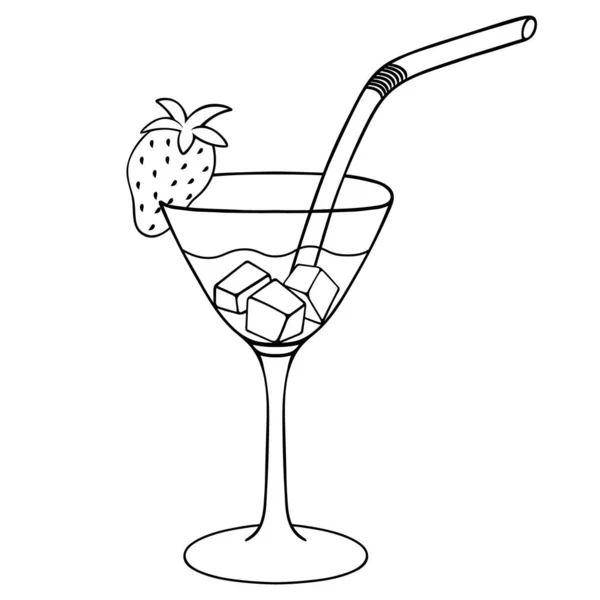 Martini Con Hielo Cóctel Refrescante Boceto Vaso Con Una Bebida — Vector de stock
